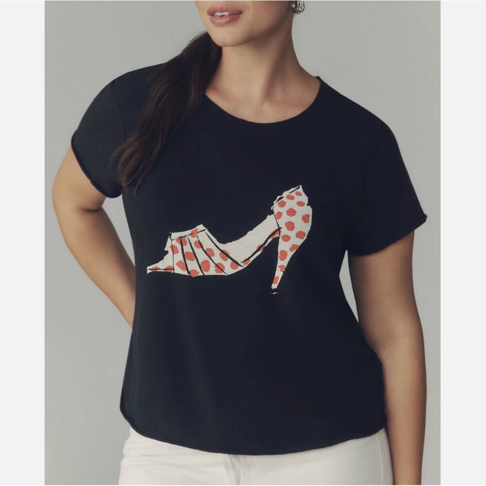 Anthropologie Maeve & Danielle Kroll Black Short Sleeve Graphic Boxy Tee